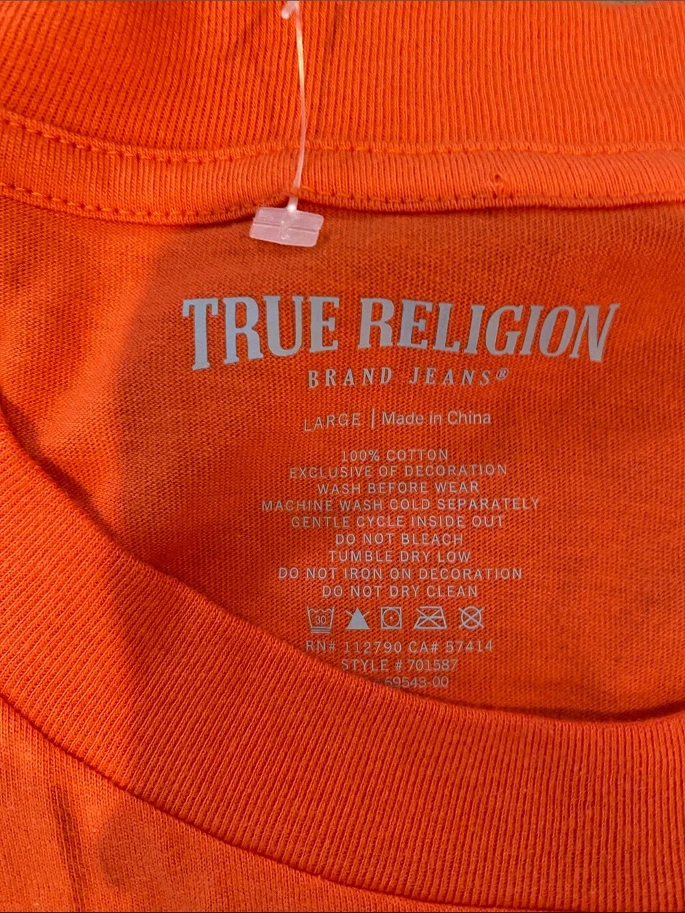 True Religion Men's Bright Orange Logo Crew Tee
